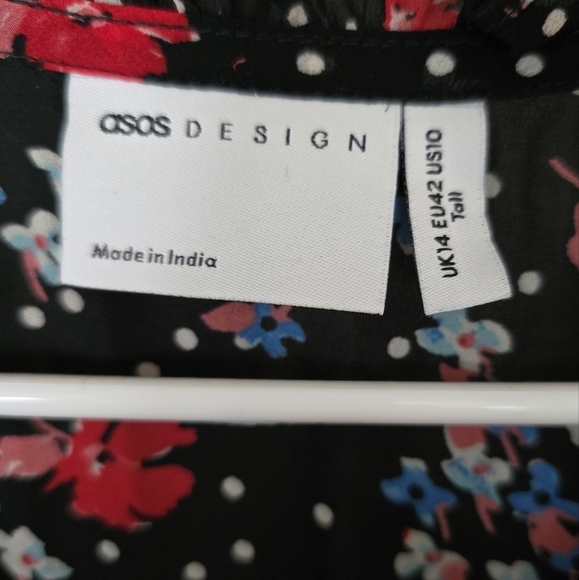 ASOS Design Womens Dress Black Botanical Print Shirred Bodice Maxi Size 10 - Picture 6 of 7